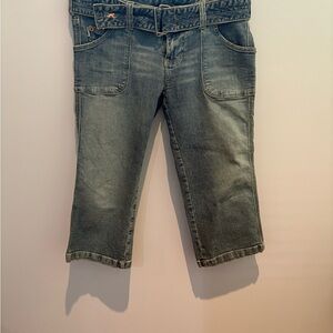 Vintage Hollister Blue Cropped Jeans with Distressed Details in Size 5